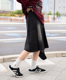 WEGO ヴィンテージウォッシュデニムプリーツミドルスカート