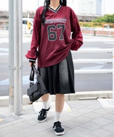 WEGO ヴィンテージウォッシュデニムプリーツミドルスカート