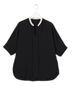 ICB 【新色追加・WEB限定カラーあり】BackSatinAmunzen 5分袖キーネックブラウス