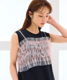 Feroux 【洗える】チュールキャミレイヤード カットソー ワンピース