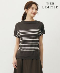 J.PRESS LADIES 【WEB限定カラーあり・洗える・抗菌防臭】COTTON POLYESTER ボーダー 襟付き ニット