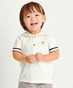 MIKI HOUSE HOT BISCUITS 【70-110cm】 くま耳 セーラーカラー半袖Tシャツ