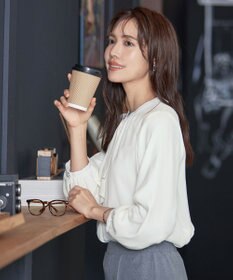 Tiaclasse 【洗える・スマート裏起毛】ジョーゼットフリルブラウス