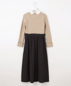 Feroux 【洗える】バイカラー襟ニットドッキング ワンピース