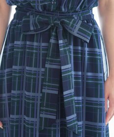 Tiaclasse 【新色追加・洗える】チェック柄フレア袖シアーワンピース