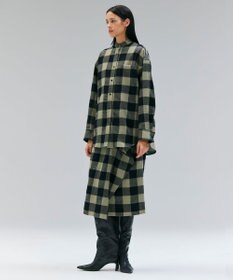 BEIGE， HOBBS / フェイクレザーポケットウールチェックラップスカート