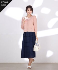 Tiaclasse L 【洗える】フェイクリボンポケット付きカーディガン