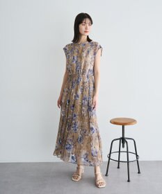 YECCA VECCA フラワー柄シアープリーツワンピース