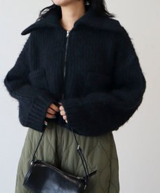 Green Parks フロントジップビックカラーニットブルゾン