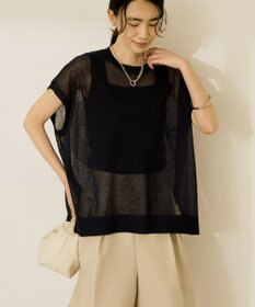 AMERICAN HOLIC ウォッシャブルシアーニットフレンチスリーブトップス