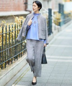 自由区 L 【17号サイズまで展開・カタログ掲載】ライトミックスツィードワイド パンツ