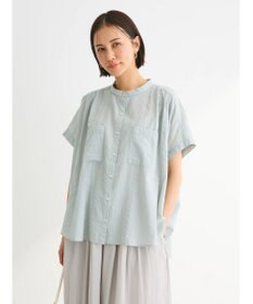 Green Parks インド綿  バンドカラーデザイン５分袖シャツ