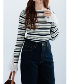 Te chichi レースカフスリブニット