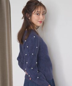 Feroux 【洗える】パールスリーブ ケーブルニット