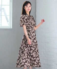 Feroux 【洗える】フラワープリント クラシカル ワンピース