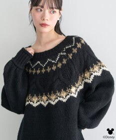 earth music&ecology 【予約】Disney/ミッキー刺繍ノルディックニットチュニック