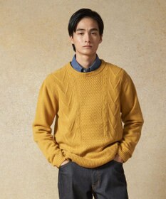J.PRESS MEN 【Cash Lamb's Wool】ケーブルクルーネック ニット