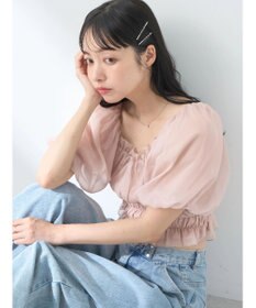 earth music&ecology パフスリーブシャーリングブラウス