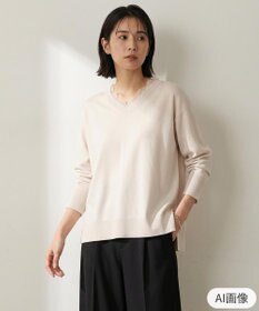 UNFILO マイビューティニット レースドッキング Vネック グレージュ