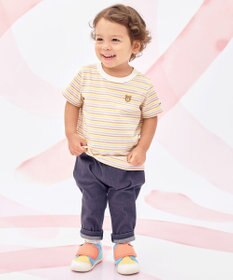 MIKI HOUSE HOT BISCUITS 【70-120cm】 みじんボーダー ワンポイント刺繍 半袖Tシャツ