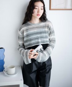 WEGO 段染めボーダーショートニット