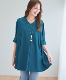 Tiaclasse L 【洗える】ストレッチタフタタックチュニックブラウス