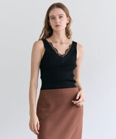 BEIGE， RUBY / レーストリム リブタンクトップ