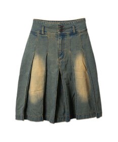 WEGO ヴィンテージウォッシュデニムプリーツミドルスカート