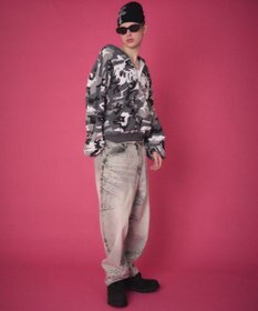 WEGO 【ユニセックス着用ITEM】ワッフルグラフィックカットZIPパーカー