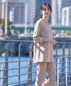 Tiaclasse 【ダブルストレッチ・洗える】スキッパーパールチュニックブラウス