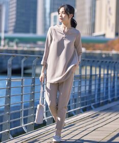 Tiaclasse 【ダブルストレッチ・洗える】スキッパーパールチュニックブラウス