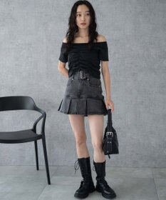 WEGO ベルト付デニムプリーツスカパン