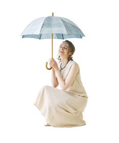 +RING 【限定/日本製】レディース向け 晴雨兼用傘 （長ショート）BLU denim-like pattern SR358