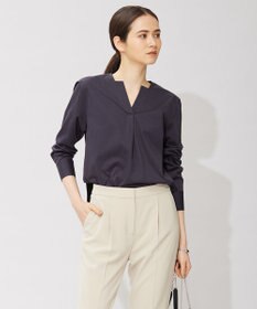 ICB L 【洗える】 ブラウスライクジャージー ヘンリーネックカットソー