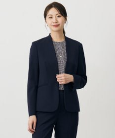 J.PRESS LADIES T/Rアルガンシルク ノーカラー ジャケット ネイビー系