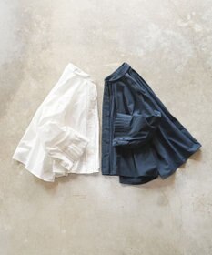 muuc 〈遠州織物の工場で織られた上質な涼しいコットン100%生地〉プリーツ八分袖のタックデザインブラウス