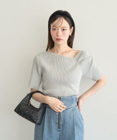 earth music&ecology アシメネックリブニットプルオーバー