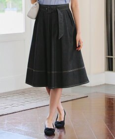 Tiaclasse 【洗える】デニムタックフレアスカート