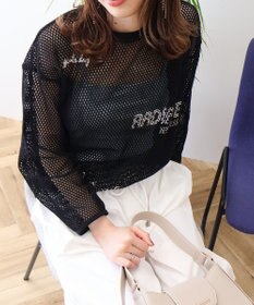 AMERICAN HOLIC 【WEB限定】ランダムロゴメッシュロングTシャツ/チュニック