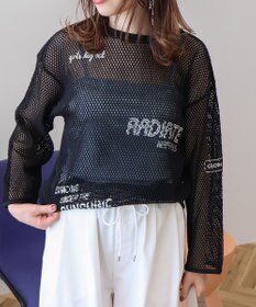 AMERICAN HOLIC 【WEB限定】ランダムロゴメッシュロングTシャツ/チュニック