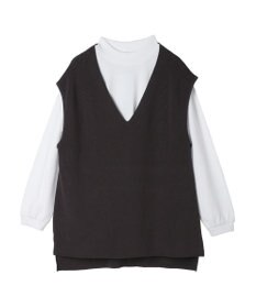 CRAFT STANDARD BOUTIQUE 【2点セット】洗える 60/2 14G片畦Vネックベスト+ロンTEE SET