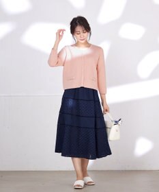 Tiaclasse L 【洗える】フェイクリボンポケット付きカーディガン