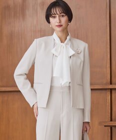 23区 S 【セットアップ対応/洗える】トリアセダブルジョーゼット ノーカラー ジャケット ベージュ系