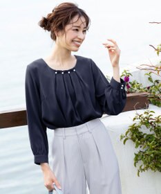 Tiaclasse L 【洗える】大人上品なタックパールブラウス