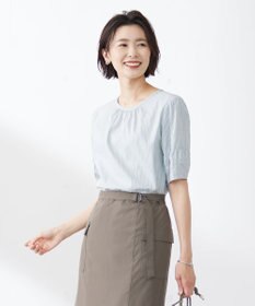 J.PRESS LADIES 【洗える】BEZ空羽ストライプ クルーネック ブラウス