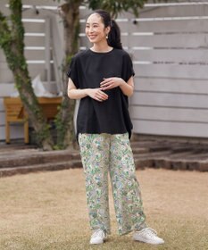 ANY L 【ウエストゴム/洗濯機可能】フラワープリントリラックスパンツ