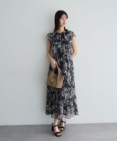 YECCA VECCA フラワー柄シアープリーツワンピース