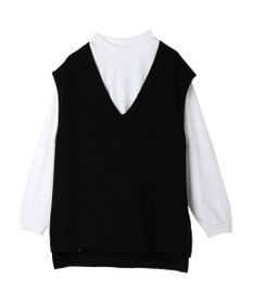 CRAFT STANDARD BOUTIQUE 【2点セット】洗える 60/2 14G片畦Vネックベスト+ロンTEE SET