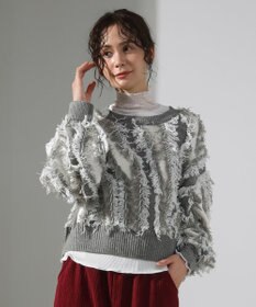 Green Parks ・ＥＬＥＮＣＡＲＥ　ＤＵＥ　フリンジジャカードニット