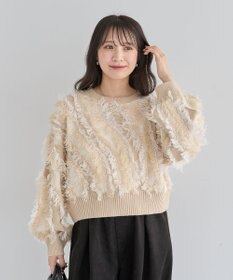 Green Parks ・ＥＬＥＮＣＡＲＥ　ＤＵＥ　フリンジジャカードニット